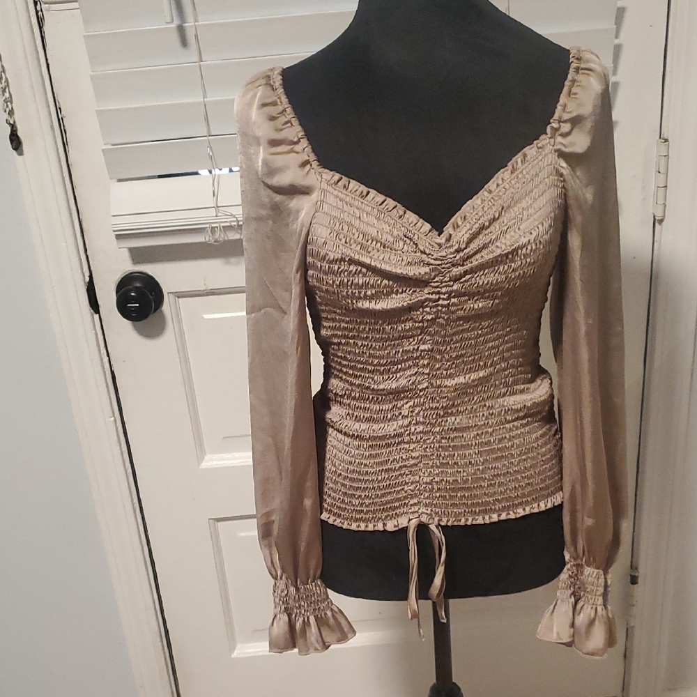 Riley & Rae Elegant Tan Ruched Women's Top